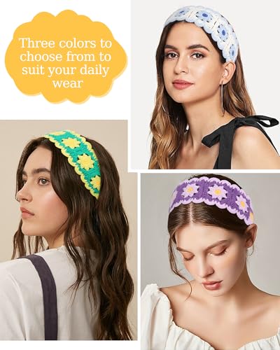 HAIMEIKANG Hippie Hair Bandanas Headbands for Women Boho Headband Knit Hair Bands Floral Head Wrap for Girls(Purple+Green+Blue) - color: Purple+Green+Blue