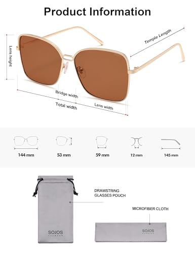 SOJOS Trendy Square Oversized Sunglasses Womens Mens UV400 Big Large Designer Shades SJ1082 - color: Gold/Dark Brown