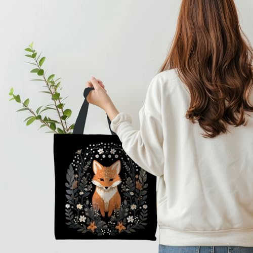 Preppy Animal Tote Bag, Pet Canvas Tote Bag, Reusable Grocery Shopping Shoulder Bags - color: Fox