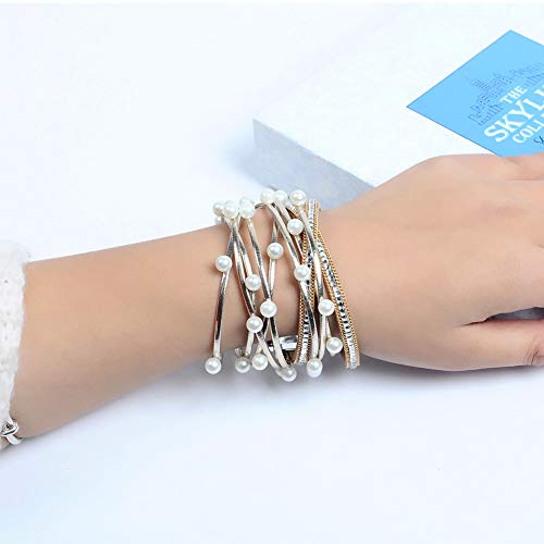 Artilady Leather Wrap Bracelets for Women - Pearl Bracelets Handmade Clasp Bangle Bracelet with Beads Jewelry Gift for Women and Mother - style: Gold