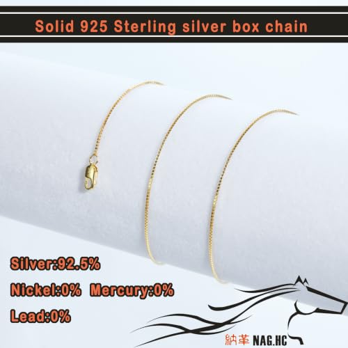 NAG.HC 925 Sterling Silver Chain 0.8MM Delicate Box Chain - Italian Necklace Chain - Tiny&Thin&Strong -Friendly Price & Quality 14"-30" - color: 18K Gold, size: 18.00