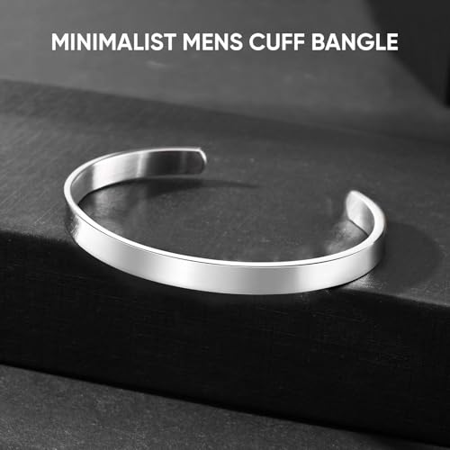 MEALGUET Stainless Steel Mens Cuff Bracelet : Minimal Cool Silver/Black/Gold Plated Open Metal Cuff Bangle Bracelets for Men,Mens Bracelet Jewelry Gift - color: Silver-Single, size: Large( fit 7" to 8.5" wrist)