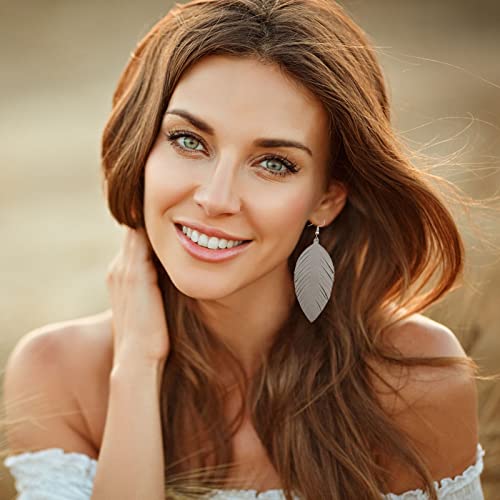 Leather Earrings for Women Dangle Large Soft Leather Handmade Fringe Feather Lightweight Tear Drop Earrings for Women Girls Jewelry Gift