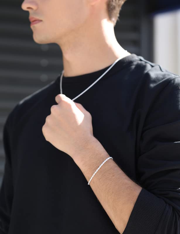 925 Sterling Silver Rope Bracelets 2/3/5mm Silver/Gold Plated Bracelets for Women Rope Chain Bracelet for Men 6.5-9 Inches - color: Silver 3mm, size: 8.5