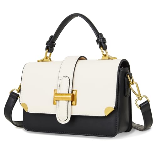 LL LOPPOP Women's Small Classy Crossbody Purse Top Handle Handbags Leather Satchel Bags for Women - color: A-black White(2035)