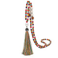 Handmade Multicolor Long Tassel Fringe Pendant Necklace Turquoise Pearl Crystal Mala Beads Necklace for Women Ethnic Boho Prayer Jewelry - color: colorful