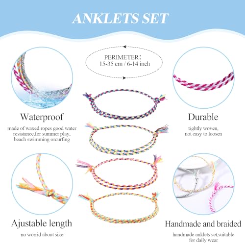 Hicarer 30 Pieces Adjustable Woven Anklets Bracelets Bohemian Braided Rope Bracelets Waterproof Wax Coated Anklets for Women - color: Fresh Color