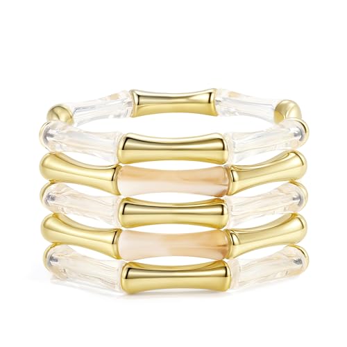 Gold Tube Bangle Bracelets for Women Stackable Bamboo Chunky Acrylic Beads Stretch Friendship Summer Beach Bracelet Jewelry - color: Colorful 02