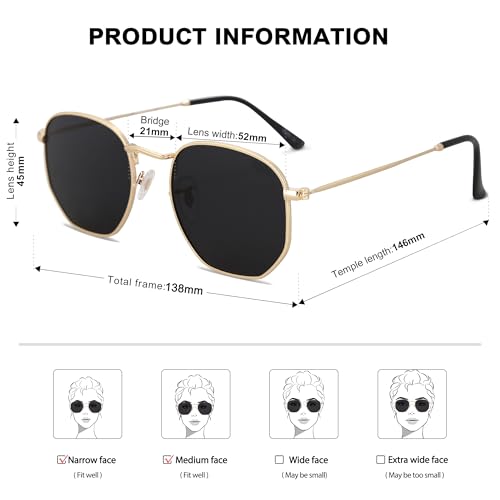 SOJOS Square Polarized Sunglasses for Women Men Small Hexagonal Polygon Shades SJ1072 - color: Black