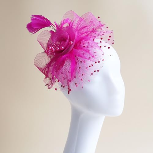Fascinators Hat Pearl Earrings Necklace Bracelets Gloves 1920s Headband Hair Clips Women Flower Mesh Feather Headpiece Headwear Halloween Carnival Cocktail Wedding Tea Party Accessories Rose - color: Rose