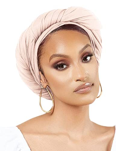 Nonbongoy Head Wraps for Black Women Stretch Headwraps Large Hair Wraps Hijab Scarves for Muslim Head Scarf Turban Headbands - color: 1-apricot Headwrap