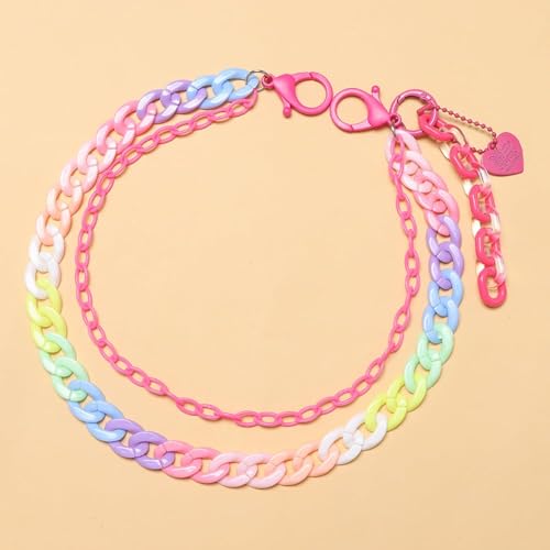 Y2k Heart Pendant Rainbow Acrylic Pants Trousers Chain for Women Chunky Colorful Resin Removable Love Charm Layered Rock Wallet Belt Pocket Waist Jeans Belly Chains Backpack Body Accessories - color: Hot Pink
