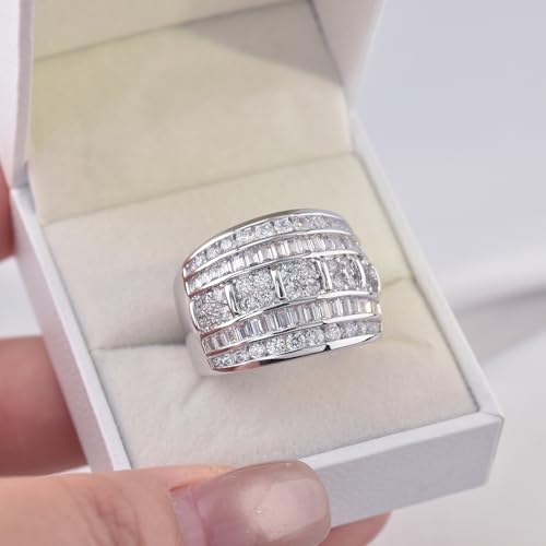 Wide Wedding Bands for Women Cubic Zirconia Engagement Bridal Eternity Stackable Rings White Gold Size - color: White Gold