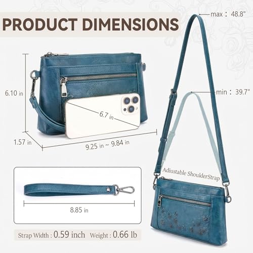 MEITRUE Wristlet Wallet Small Crossbody Bags for Women Clutch Purse Leather Phone Purse with Adjustable & Detachable Strap - color: A6-peacock Blue-179