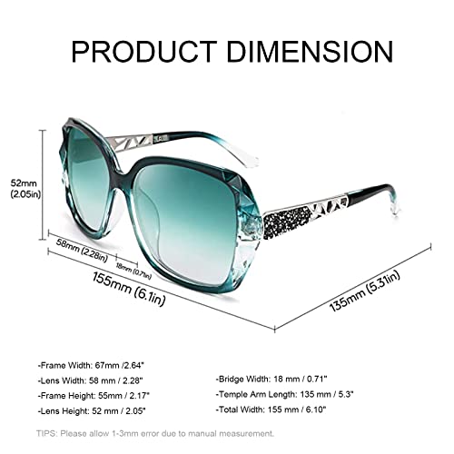 FEISEDY Polarized Women Square Sunglasses Sparkling Composite Shiny Frame B2289 - color: Emerald Green