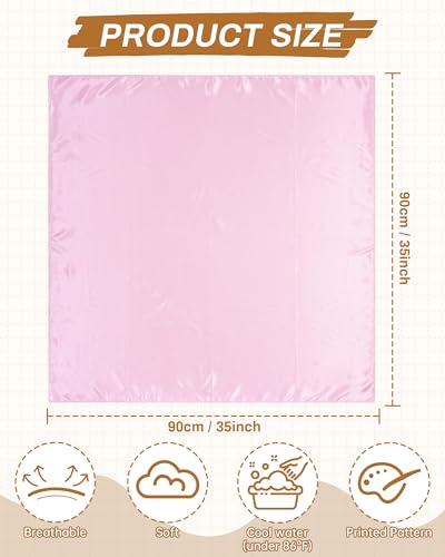 Mesovor 35” Square Head Scarf for Women, 3 Pack Like Silk Satin Headscarf Hair Neck Scarf Top Bandanas for Sleeping - color: Pink + Dusty Pink + Camel