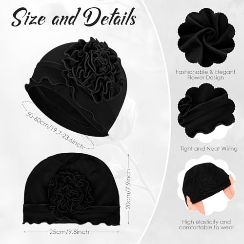Geyoga Cotton Chemo Headwear Turban for Women Soft Elastic Cancer Hat Cancer Sleep Caps Head Wraps for Women with Hair Loss - color: Black