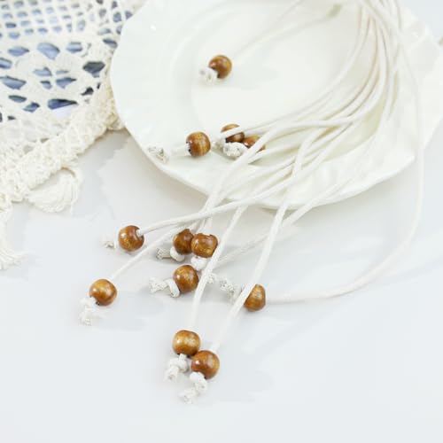 Women Braided Waist Belt Boho Woven Belt with Wooden Beads and Ring Clasp Vintage Long Tassel Rope Tie Belt for Dress - color: Beige 2