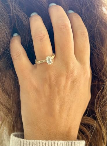 Oval Shape Moissanite Antique Filigree Style Engagement Ring Set In 14k Solid Yellow Gold Bridal Ring Wedding Ring For Her 1.00ct - size: 5.0