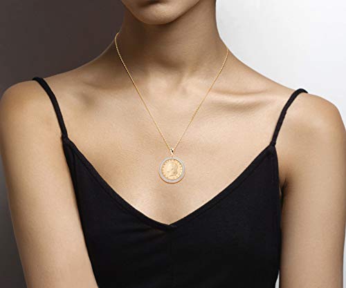 Miabella 18K Gold Plated 925 Sterling Silver Diamond Accent Genuine Italian 20 Lira Coin Medallion 18 Inch Chain Pendant Necklace for Women