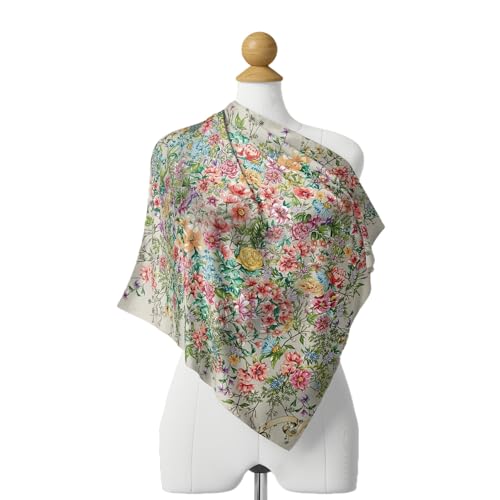 Premium Floral Scarf for Women 35x35 Square Silk Feel-Lightweight Scarves Headscarf Bandanas Wrapping Handbag - color: Apricot