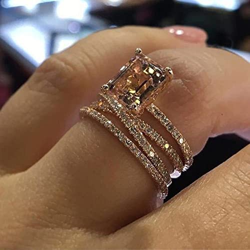 WDIYIEETN Fashion Jewelry 14k Rose Gold Shiny Square Champagne Zirconia CZ Crystal Diamond Wedding Ring Size 5-11 for Women(9) - size: 9