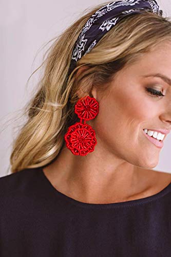 Statement Beaded Drop Earrings for Women Layered Bead Dangle Earrings - color: Red
