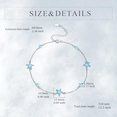 CRMAD Beach Starfish Anklet for Women Sterling Silver Moonstone Beach Anklet Irish Jewelry (starfish) - style: starfish-A
