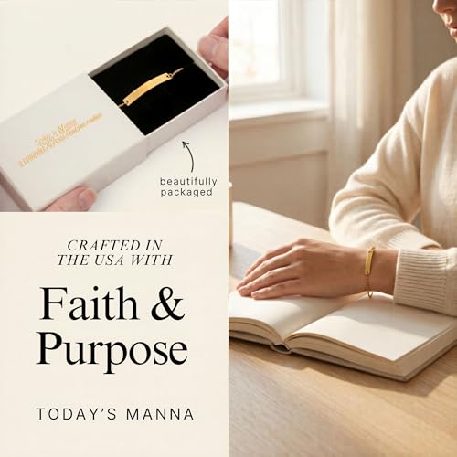 Today’s Manna 18K Gold Bracelet for Women – Waterproof, Dainty Minimalist Gold Bracelet, Christian Faith Jewelry Gift, Engraved Adjustable Chain Bracelet, Made in USA