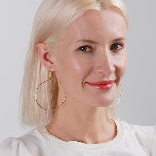 Dangle Hoop Earrings for Women - Minimalist Geometric Round Drop Hoops - Hypoallergenic, Safe for Sensitive Ears - Plated in 18K Gold or 925 Sterling Silver - color: 3.2" inch - 18K Gold Plated