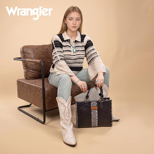 Montana West Wrangler Animal Print Tote Bag for Women Western Purse Boho Top Handle Satchel Handbag - color: Leo Black