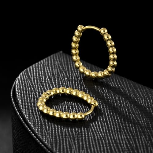 Stainless Steel Hoop Earrings for Women Gold Tone Geometric, Huggie Heart Twisted Minimalist Engraved Designs for Daily Wear - color: Gold_18mm*16mm