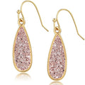 Teardrop Dangle Earrings for Women with Simulated Druzy Stones, in Gold or Rose Gold Tone - color: Gold - Rose Gold Stone