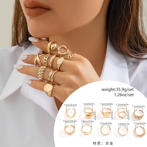 Chunky Rings for Women Adjustable Thick Rings Set Trendy Statement Stackable Ring for Women Chunky Jewlery Irregular Dome Flower Finger Knkuckle Thumb Ring - style: Style 5 - 10pcs g