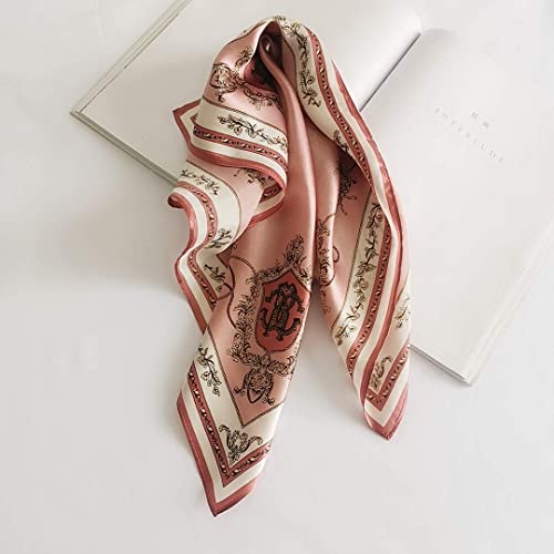 FONYVE 100% Mulberry Silk Scarfs for Women-Lightweight Square Satin Head Scarf-Small Silk Hair Scarf for Sleeping 21"x21" - color: 03 Chain Pink