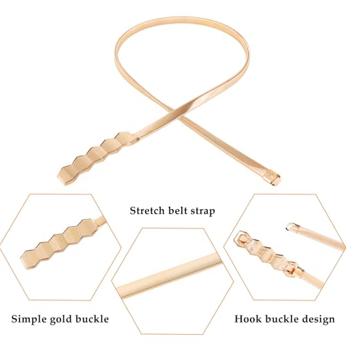 E-Clover Womens Fashion Metal Stretch Waist Skinny Belt Waistband - color: Gold-0024