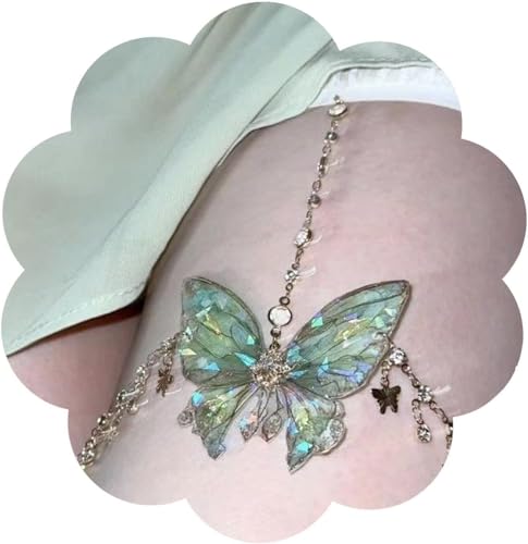 Butterfly Body Chain Rhinestone Fairy Thigh Jewelry Set for Women Party, Multi Layer Butterfly Necklace Shiny Transparent Wing Thigh Chain for Women - style: Butterfly Body Chain Rhinestone C