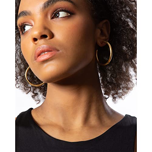 EXGOX Sterling Silver Hoop Earrings - Hypoallergenic, Lightweight, Chunky, 14K Real Gold Plated, Big Large Hoops for Women - color: Chunky Hoop&Gold 40mm