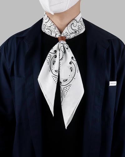 27.5 Inches Western Bandana Scarf With Leather Scarf Buckle, 100% Cotton Neck Scarf for Men Cowboy Scarves - color: White
