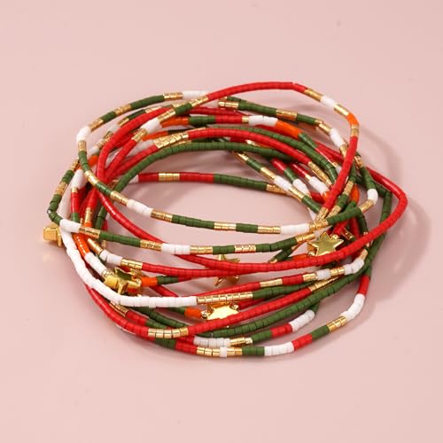 Dainty Gold Beaded Star Bracelets Stack for Women,Handmade Boho Colorful Beads Bracelet Fashion Prom Holiday Jewelry Gift Friendship Family - color: Christmas
