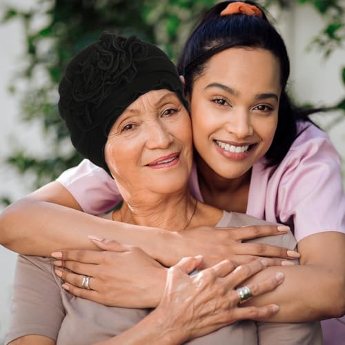 Geyoga Cotton Chemo Headwear Turban for Women Soft Elastic Cancer Hat Cancer Sleep Caps Head Wraps for Women with Hair Loss - color: Black
