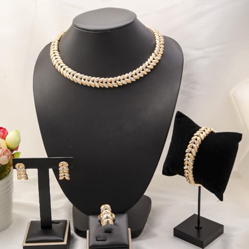 Fashion Crystal Jewelry Set Gold Plated Jewelry Weddings Dubai Gold Necklace Earrings Set Gift - color: crystal Leave jewelry set