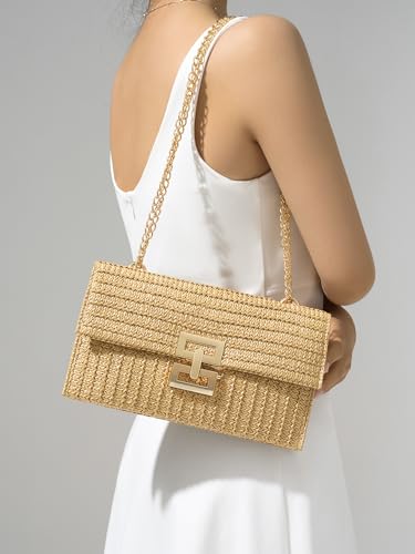 SWEETV CHUNLI Straw Purse Woven Beach Bag Summer Clutch Purse Boho Crossbody Bags for Women Small Raffia Shoulder Bag - color: Khaki