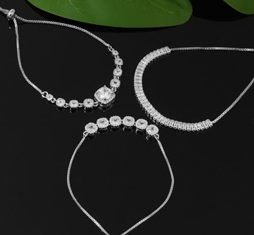 Tennis Bracelet for Women Cubic Zirconia Bracelets Adjustable Slider Bracelets - color: Silver 01