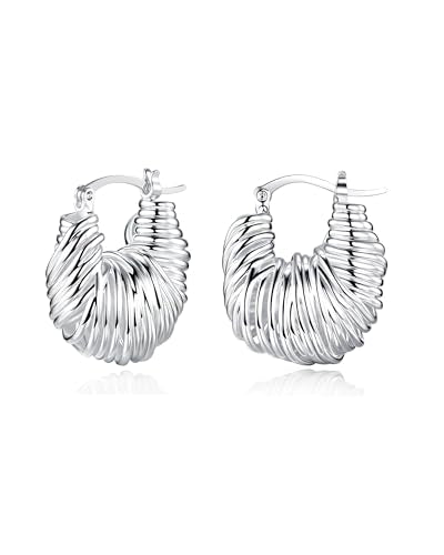 18K Gold Plated Boho Chunky Leaf Floral Geometric Textured Basket Weave Braided Dangling Statement Earrings for Women by SNGIA, Wavy Handmade Trendy Ribbed Fan Dangle Hoop Jewelry Gifts, Summer Round Oval Square African Beachy Vacation Flower Fashion Acce