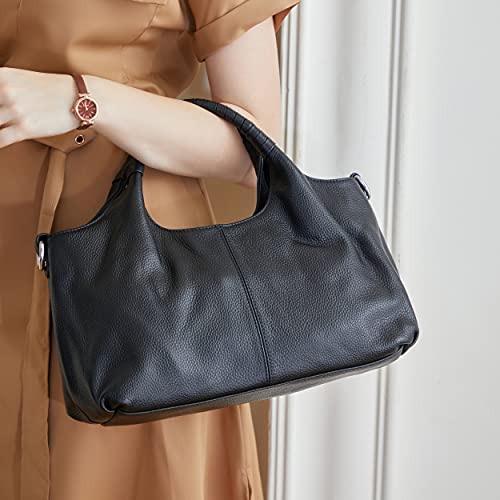 Iswee Genuine Leather Shoulder Bags Purses and Handbags for Women Satchel Designer Cross Body Hobo Medium Size Tote - color: Black