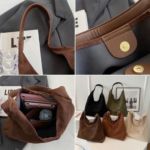 Womens Fashion Suede Shoulder Bags Large Tote Bag Retro Purse Handbag Casual Work Ladies Top Handle Satchel - color: A-brown1