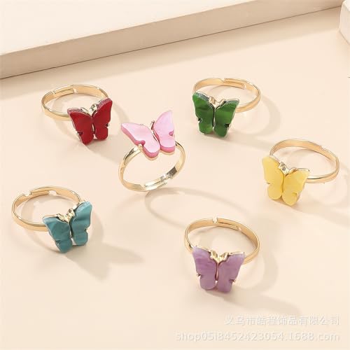 8Pcs Colorful Vintage Bohemian Acrylic Butterfly Knuckle Rings Set for Women Cute Open Adjustable Cuff Circle Finger Thumb Animal Ring Retro Boho Insect Jewelry - color: G 6pcs-1