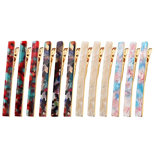 Cobahom 12Pcs Hair Clips Metal Duckbill Clips Leopard Print Hair Clips Teeth Hair Pins Chic Tortoise Shell Hair Barrettes for Women and Girls - color: 12 Pcs White&Red&Blue&Pink