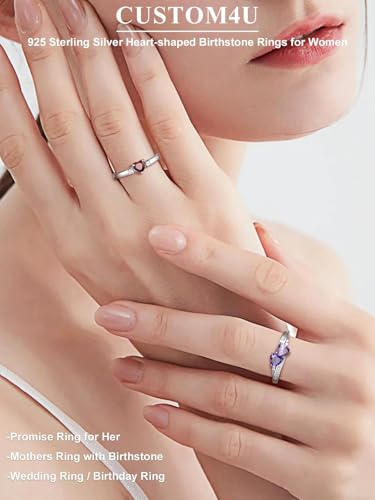 Custom4U Personalized 1-4 Birthstone Rings for Women Promise Rings for Her Sterling Silver Mothers Ring Customized Cubic Zirconia Stones Wedding/Valentine's Day/Mother's Day Jewelry Gift for Mom Wife - color: A-1 Name-Silver